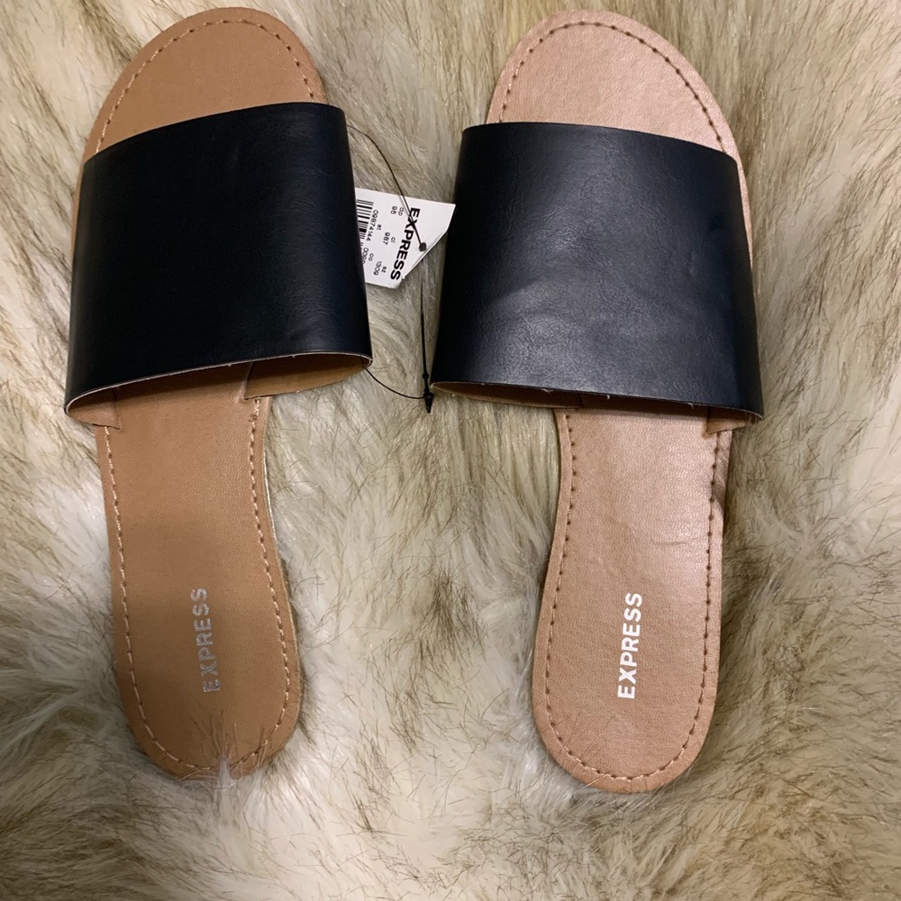 Black leather like slides
